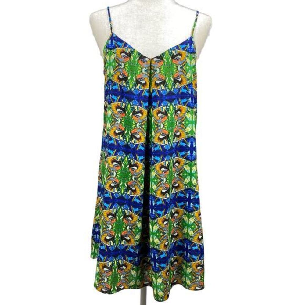 Sam Edelman Dress Womens Mini Slip Small Artsy Parrot Print Colorful Boho Resort